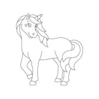 jolie licorne timide. page de livre de coloriage pour les enfants. personnage de style dessin animé. illustration vectorielle isolée sur fond blanc. vecteur