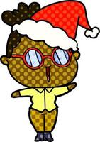 illustration de style bande dessinée d'une femme portant des lunettes portant un bonnet de noel vecteur