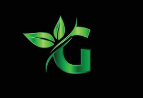 alphabet monogramme g initial avec deux feuilles. concept de logo écologique vert. logo pour écologique vecteur