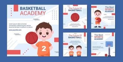 modèle de publication de médias sociaux pour enfants de l'académie de basket-ball illustration vectorielle de fond de dessin animé vecteur