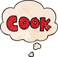 dessin animé mot cuisinier et bulle de pensée dans le style de motif de texture grunge vecteur