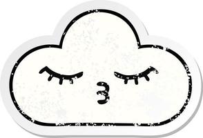 autocollant en détresse d'un nuage blanc de dessin animé mignon vecteur