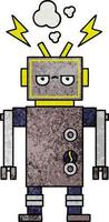 robot défectueux de dessin animé de texture grunge rétro vecteur