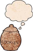 jarre à biscuits de dessin animé et bulle de pensée dans le style de motif de texture grunge vecteur