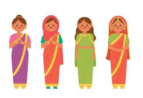 un personnage féminin portant un sari indien traditionnel. illustration vectorielle de style design plat.