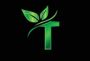 alphabet monogramme t initial avec deux feuilles. concept de logo écologique vert. logo pour écologique vecteur