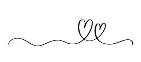 diviseur de tourbillon de coeur et d'amour. style de doodle de croquis dessinés à la main. illustration vectorielle de ligne continue gribouillis coeur fil. concept d'amour et de mariage. vecteur