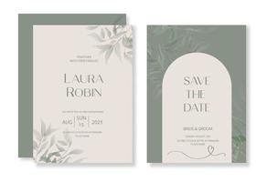 modèle d'invitation de mariage de verdure botanique serti de feuille d'aquarelle et d'arche pour la fête, carte de voeux. vecteur
