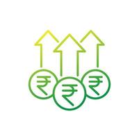 croissance des revenus et icône de la ligne d'argent avec la roupie indienne vecteur