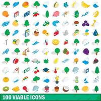 Ensemble de 100 icônes viables, style 3d isométrique vecteur