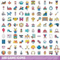 Jeu de 100 icônes de jeu, style cartoon vecteur