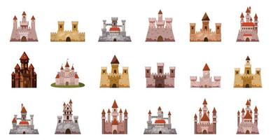 jeu d'icônes de château médiéval, style dessin animé