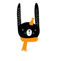 mignon lapin portant une écharpe et un chapeau dessin animé doodle vecteur