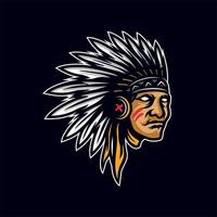 mascotte de tête de chef indigène américain. logo vectoriel ou icône, élément de conception pour logo, affiche, carte, bannière, emblème, t-shirt. illustration vectorielle