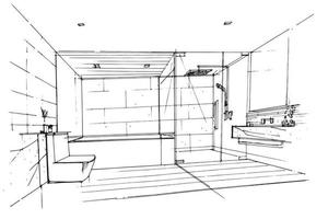 croquis dessin salle de bain, design moderne, vecteur, illustration 2d vecteur