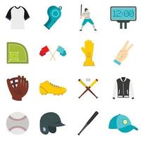 icônes de baseball définies dans un style plat vecteur