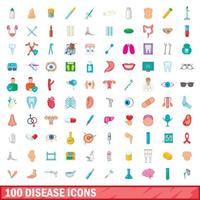 Ensemble de 100 icônes de maladie, style dessin animé vecteur