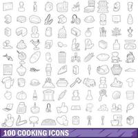 Ensemble de 100 icônes de cuisine, style de contour vecteur