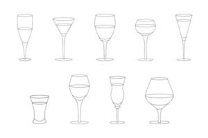 ensemble de divers verres à liqueur dessinés à la main vecteur