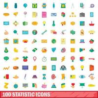 Ensemble de 100 icônes statistiques, style cartoon