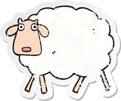 autocollant en détresse d'un mouton de dessin animé vecteur