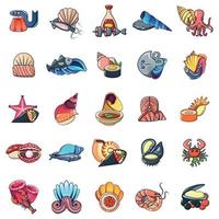 jeu d'icônes de fruits de mer, style dessin animé vecteur