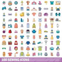 Ensemble de 100 icônes de couture, style dessin animé vecteur