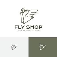 ailes volantes oiseau mouche boutique marché sac shopping livraison logo vecteur