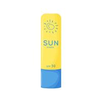 produit de soin de la peau. sécurité solaire, rouge à lèvres de protection uv. tube de produit de protection solaire avec spf. cosmétique d'été. illustration de vecteur plat isolé sur fond blanc.