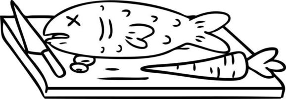dessin au trait doodle d'une planche à découper alimentaire