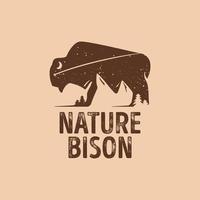 logo bison rétro nature vecteur