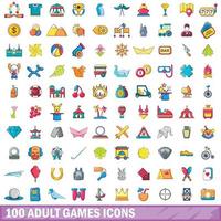 Jeu de 100 icônes de jeux pour adultes, style dessin animé vecteur