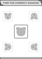 trouver le bon visage d'ours d'ombre. feuille de travail pour les enfants vecteur