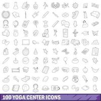 Ensemble de 100 icônes de centre de yoga, style de contour vecteur