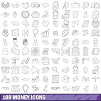 Ensemble de 100 icônes d'argent, style de contour vecteur