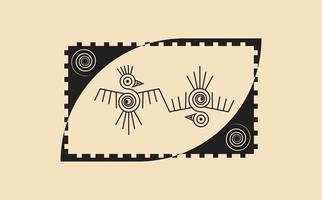 couple d'oiseaux signe aztèque symbole de religion antique isolé. vecteur maya icône rétro animal fantastique. totem de la culture américaine, mascotte ethnique tribale. modèle d'histoire du mexique, oiseau indien ou péruvien