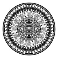 calendrier de la roue aztèque sacrée dieu du soleil maya, symboles maya masque ethnique, tatouage noir bordure de cadre rond ancien logo icône illustration vectorielle isolée sur fond blanc vecteur