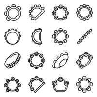 jeu d'icônes de tambourin, style de contour vecteur