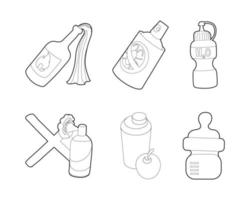 jeu d'icônes de bouteille, style de contour vecteur