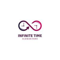 logo de temps infini sur fond isolé, symbole infini avec concept moderne de logo d'horloge vecteur