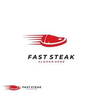 concept de conception de logo de steak rapide modèle de logo de steak moderne et instantané vecteur