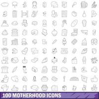 Ensemble de 100 icônes de maternité, style de contour vecteur