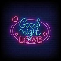 bonne nuit amour enseigne au néon sur le vecteur de fond de mur de brique