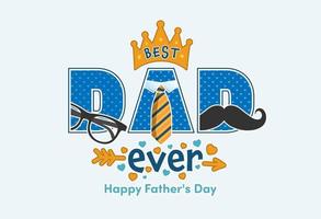 meilleur papa jamais cartes de voeux et cadeaux pour la fête des pères.vecteur de la fête des pères avec cravate, lunettes et jolie moustache. vecteur