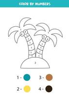 coloriez les palmiers sur l'île par numéros. feuille de travail pour les enfants. vecteur