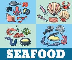 bannière de concept de fruits de mer, style cartoon vecteur