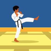 karaté arts martiaux tae kwon do dojo vecteur clipart dessin animé garçon coup de pied