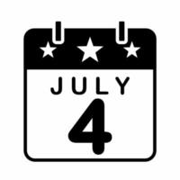 style noir et blanc de l'icône du calendrier du jour de l'indépendance des états unis vecteur