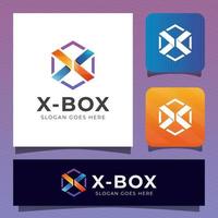 boîte combinée lettre x créative vibrante, lettre x avec logo hexagonal vecteur