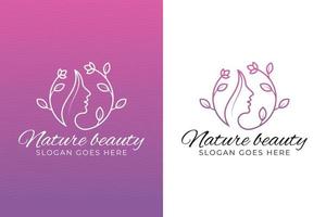 le visage de la beauté de la femme se combine avec le logo de la feuille et de la fleur, le logo du salon de coiffure de la femme, peut être utilisé pour les cosmétiques, le spa, la beauté de la nature, le produit femme, le salon vecteur
